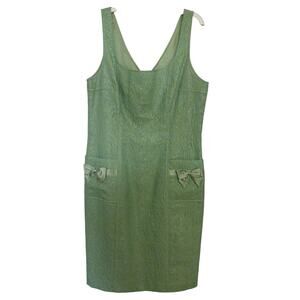 Vtg Y2K Rickie Freeman Teri Jon Retro Style Sea Foam Sleeveless Bow Dress 10